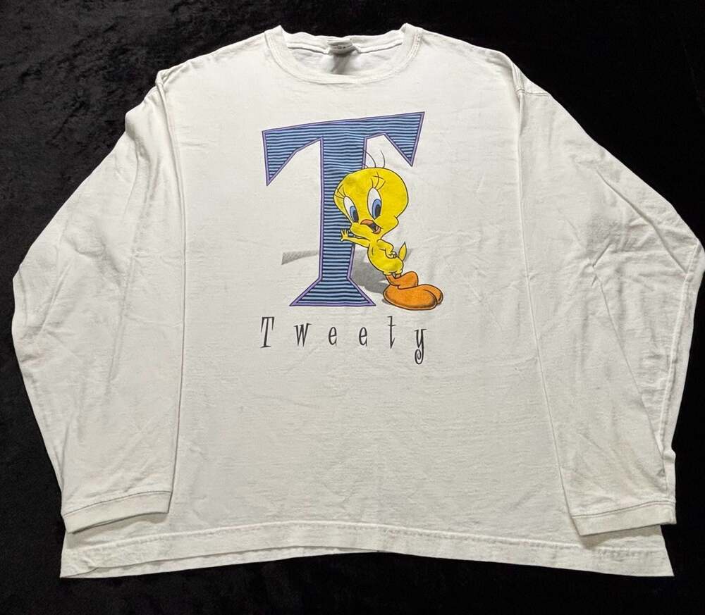 Men 2XL Vintage 1990s Looney Tunes Tweety Bird Long Sleeve T-Shirt